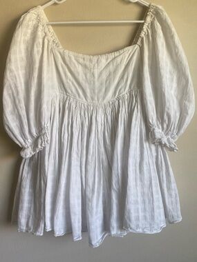 Mable White 100% Cotton Puff Sleeve Babydoll Mini Dress Cottagecore Small